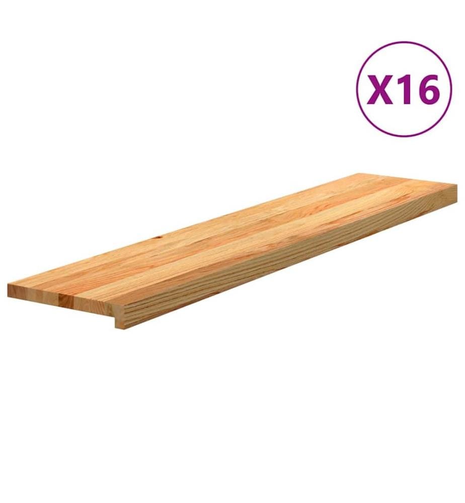 Marches d'escalier 16 pcs marron clair 120x30x2 cm chêne massif