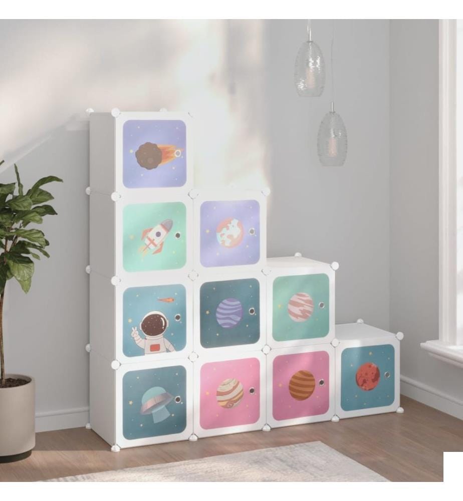 Armoire de rangement cubique pour enfants avec 10 cubes en PP blanc