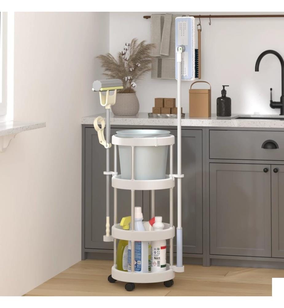 Chariot de ménage avec panier de rangement Aluminium