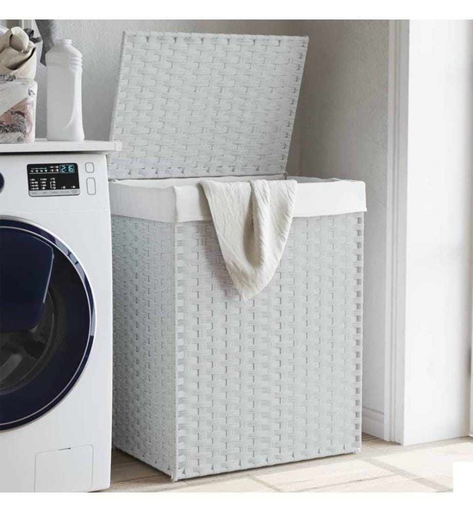 Panier à linge avec couvercle blanc 46x33x60 cm résine tressée