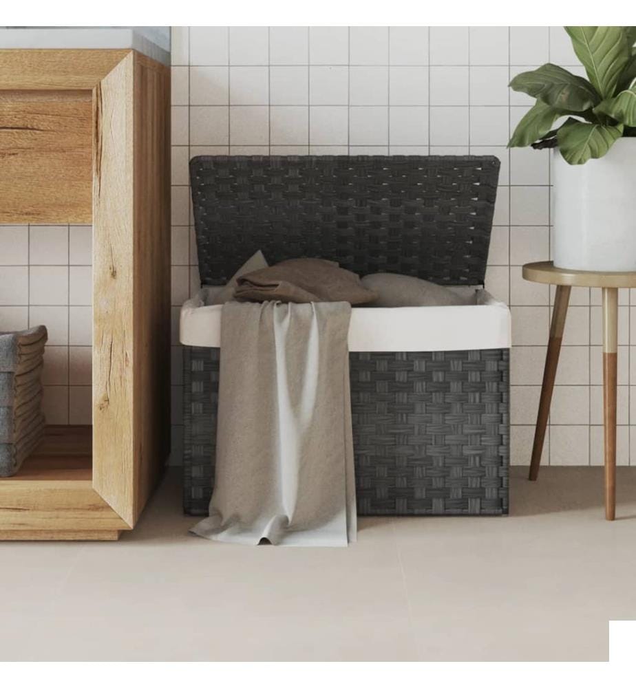 Panier à linge avec couvercle gris 55,5x35x34 cm résine tressée