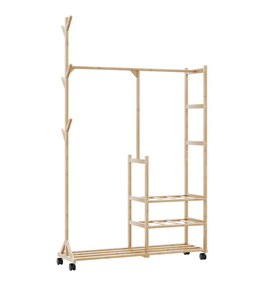 Porte-vêtements et étagères et roulettes 100x38x175,5cm bambou