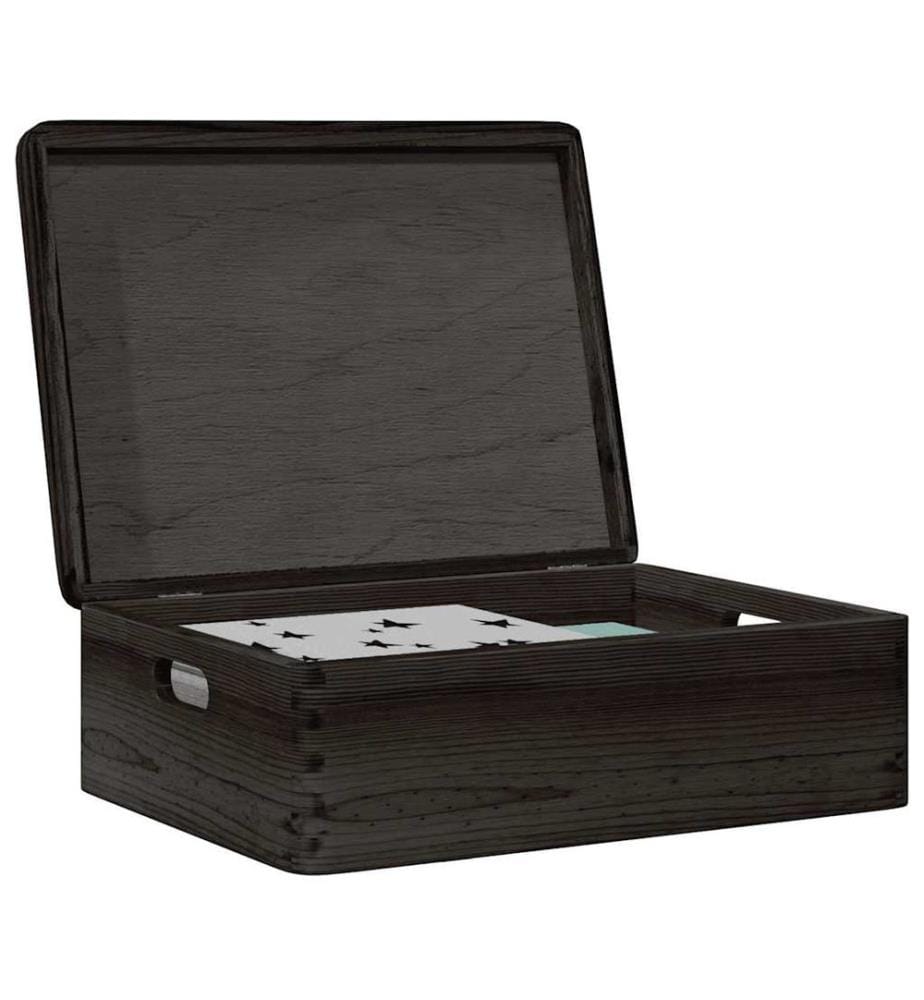 Boîte en bois avec couvercle et poignées noir bois pin massif