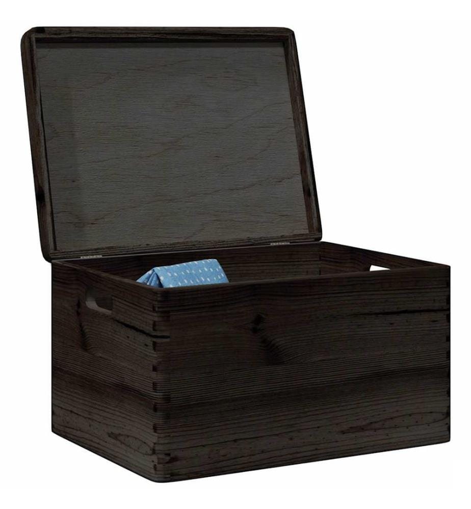 Boîte en bois avec couvercle et poignées noir bois pin massif