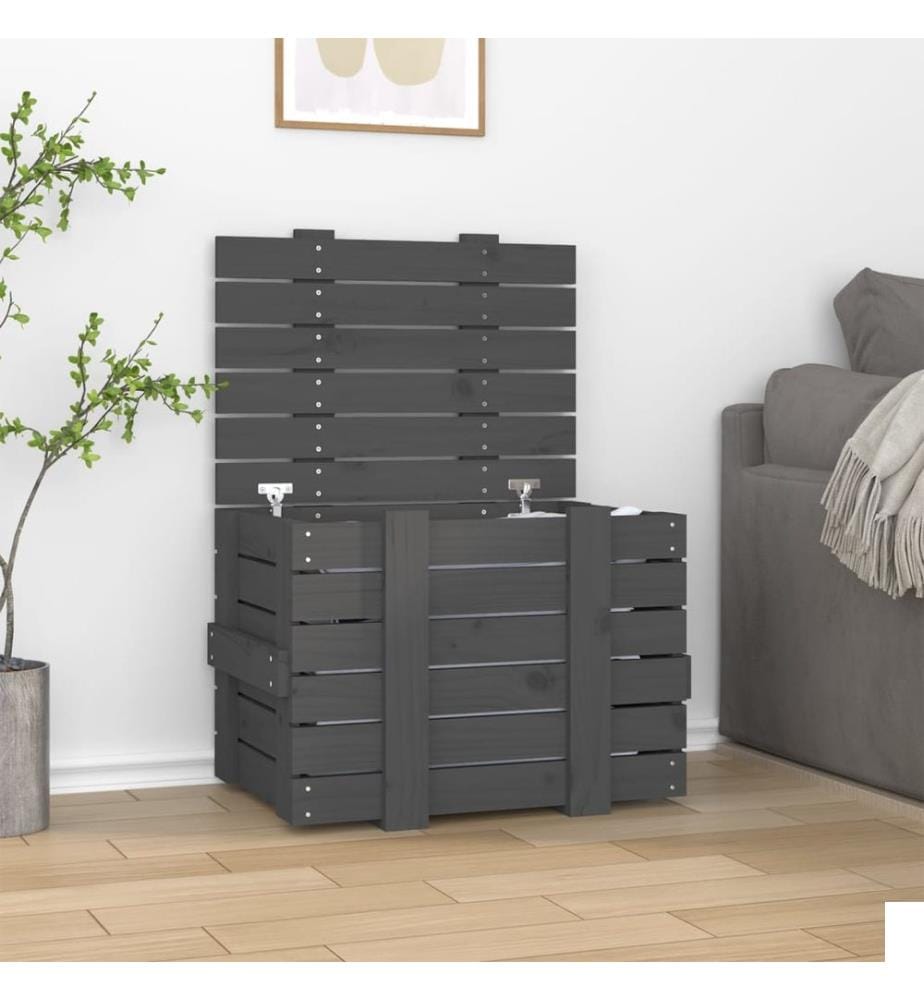 Boîte de rangement Gris 58x40,5x42 cm Bois massif de pin