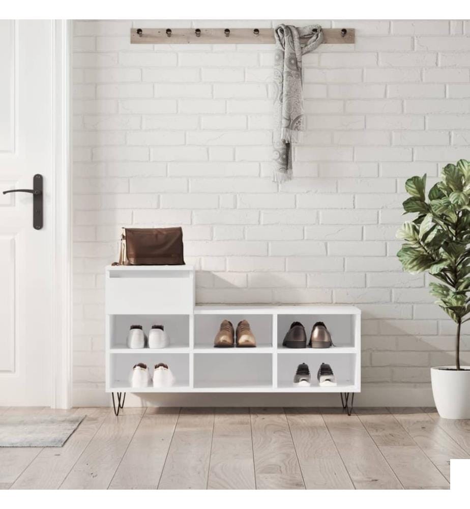 Armoire à chaussure Blanc brillant 102x36x60 cm Bois ingénierie