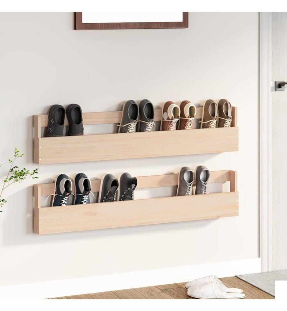 Étagères à chaussures murales 2 pcs 110x9x23 cm Pin massif