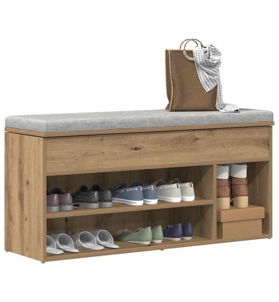 Banc à chaussures chêne artisanal 102x30,5x45cm bois ingénierie