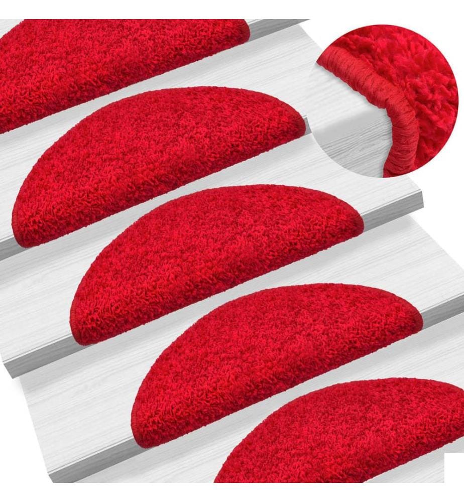 Tapis d'escalier 15 pièces 56 x 17 x 3 cm Rouge Demi-rond
