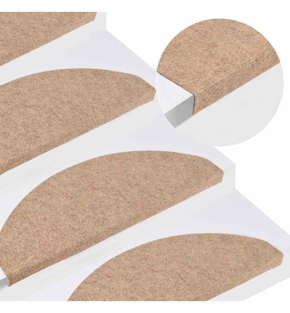 Tapis d'escalier autocollants 15 pcs 65x22,5x3,5 cm Beige