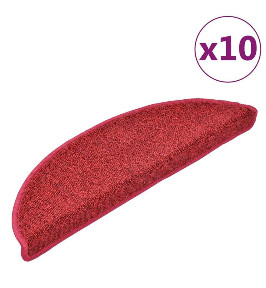 Tapis d'escalier 10 pièces 56 x 17 x 3 cm Bordeaux Demi-rond