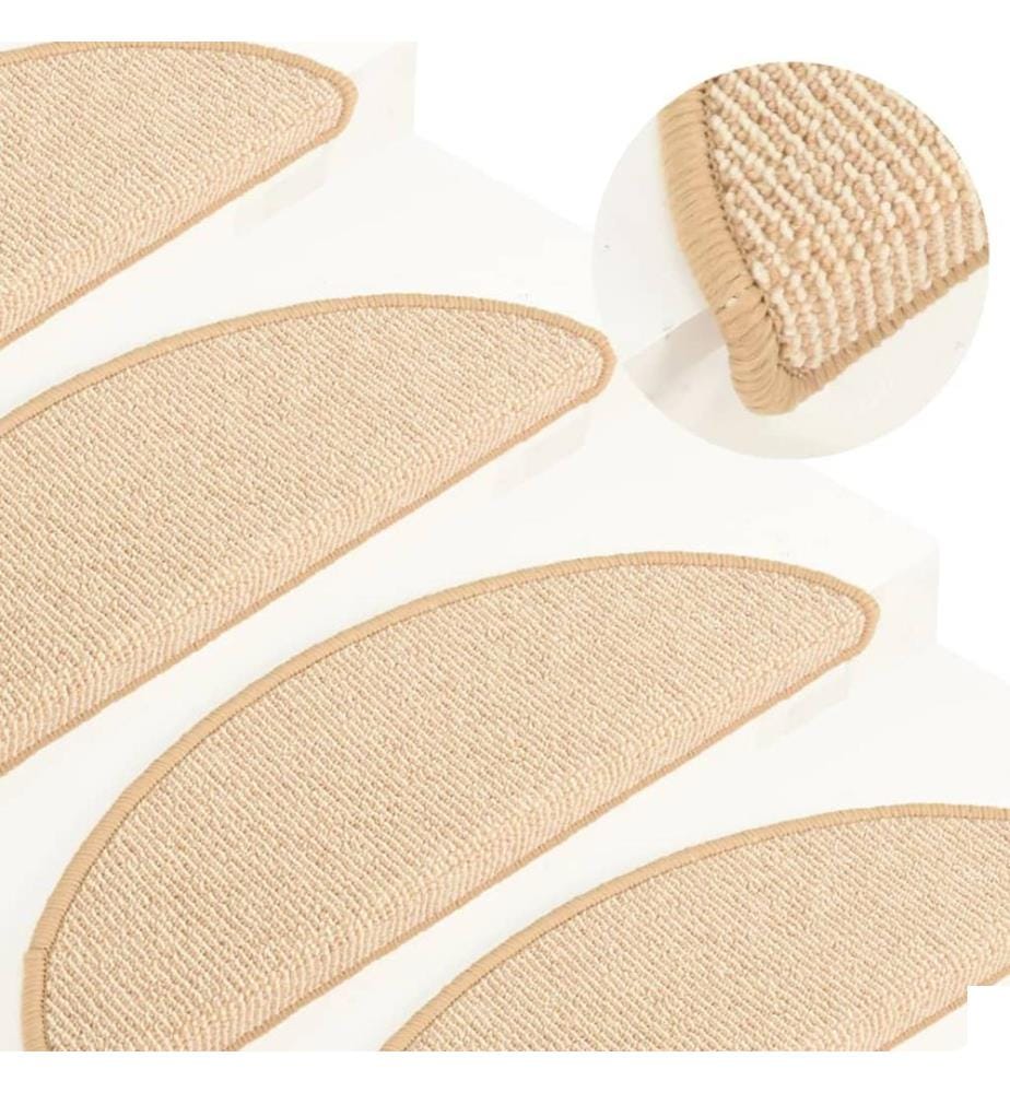 Tapis d'escalier 15 pièces 65 x 21 x 4 cm Crème Demi-rond Grand