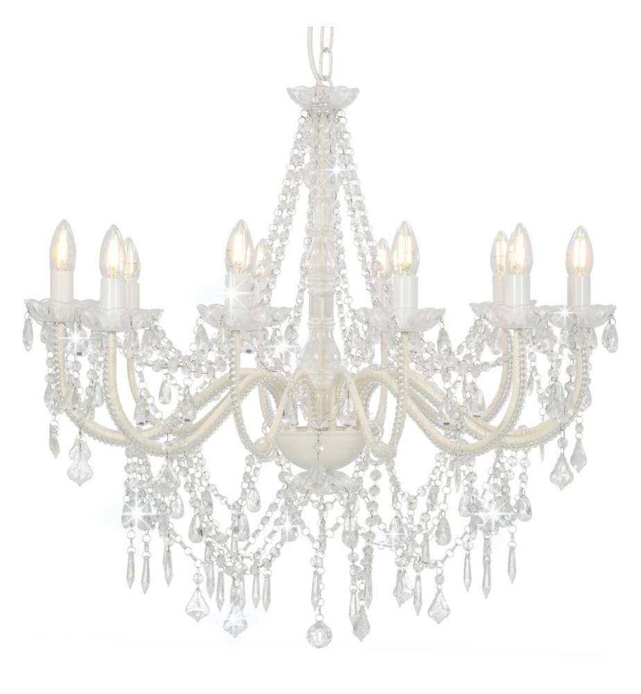 Lustre avec perles Blanc 12 ampoules E14