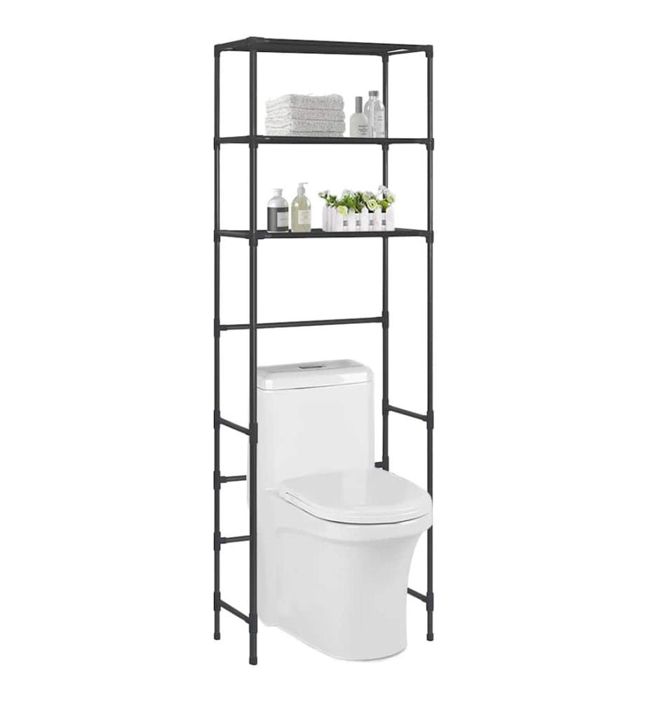 Support de rangement de toilette à 3 niveaux Noir 53x28x169 cm