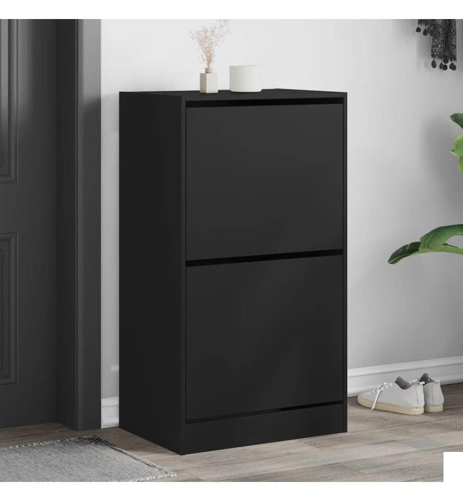 Armoire à chaussures 2 tiroirs rabattables noir 60x42x108 cm