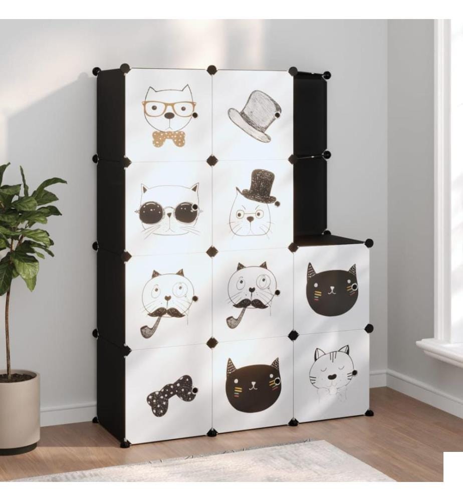 Armoire de rangement pour enfants avec 10 cubes Noir PP
