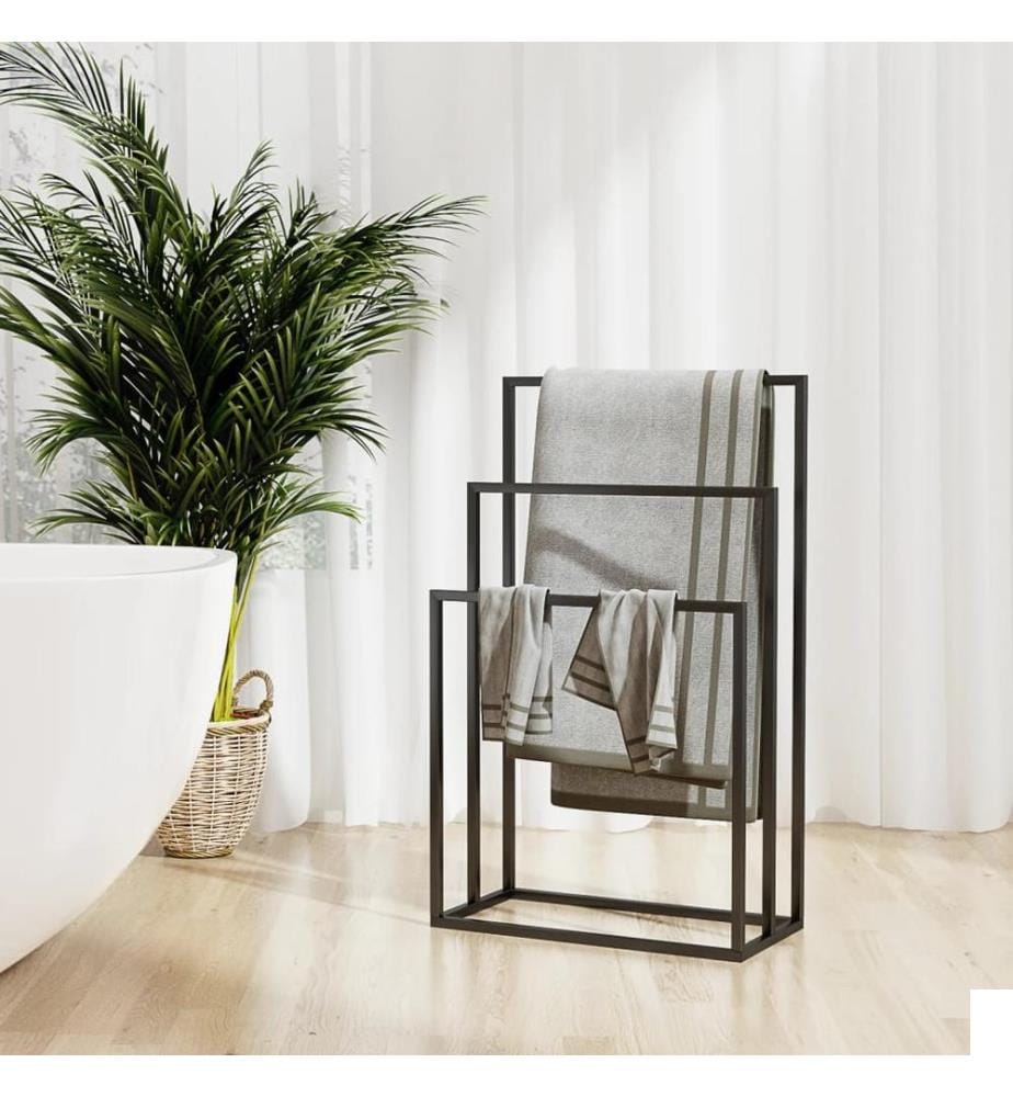 Porte-serviettes sur pied Noir 48x24x79 cm Fer
