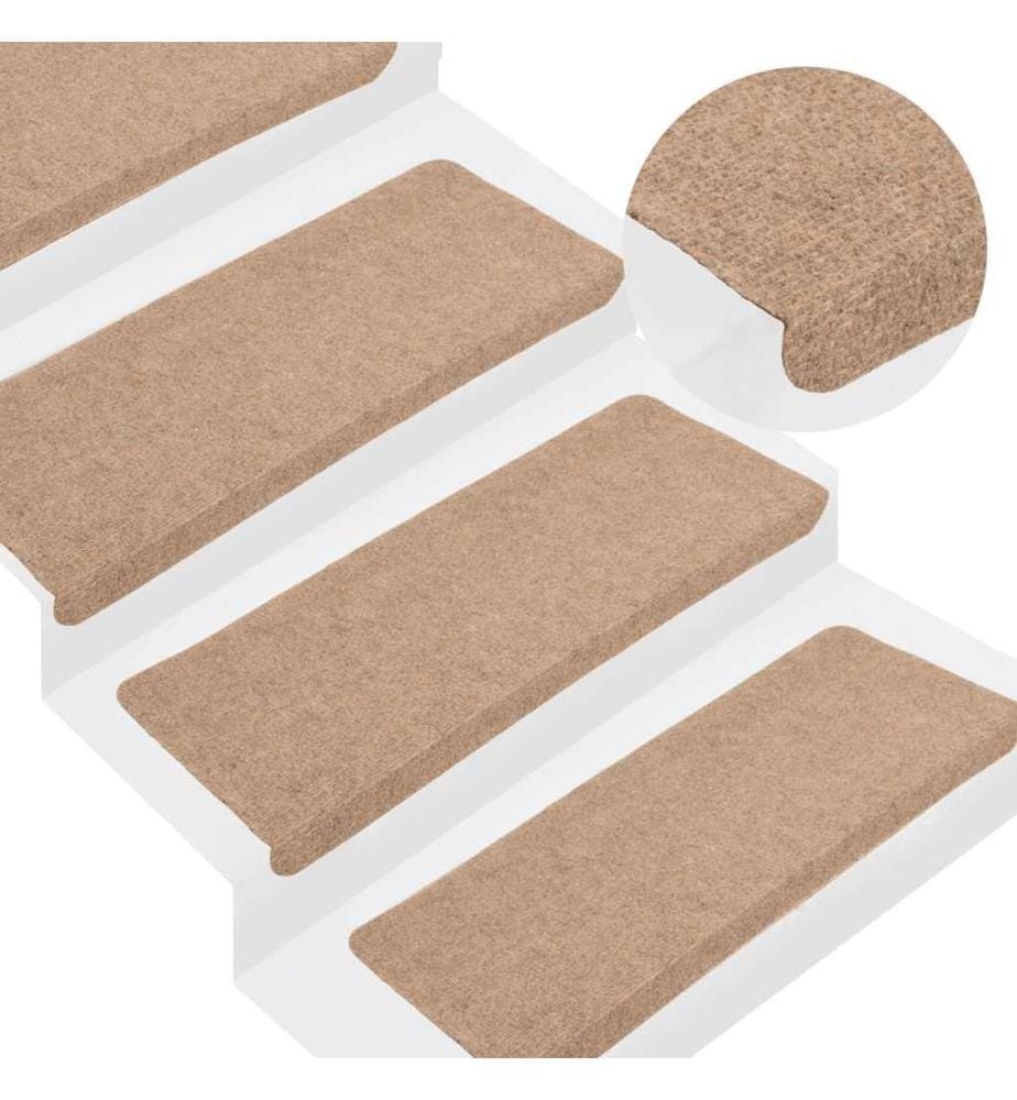 Tapis d'escalier auto-adhésifs 15 pcs 65x24,5x3,5 cm Beige