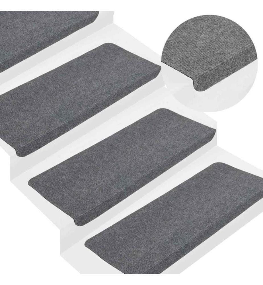 Tapis d'escalier autocollants 15 pcs 65x24,5x3,5 cm Gris