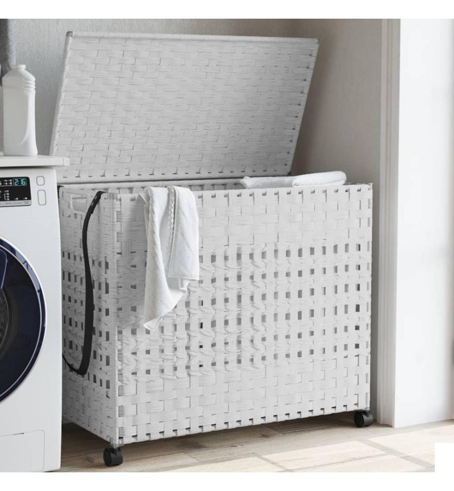 Panier à linge avec roulettes blanc 66x35x60 cm résine tressée