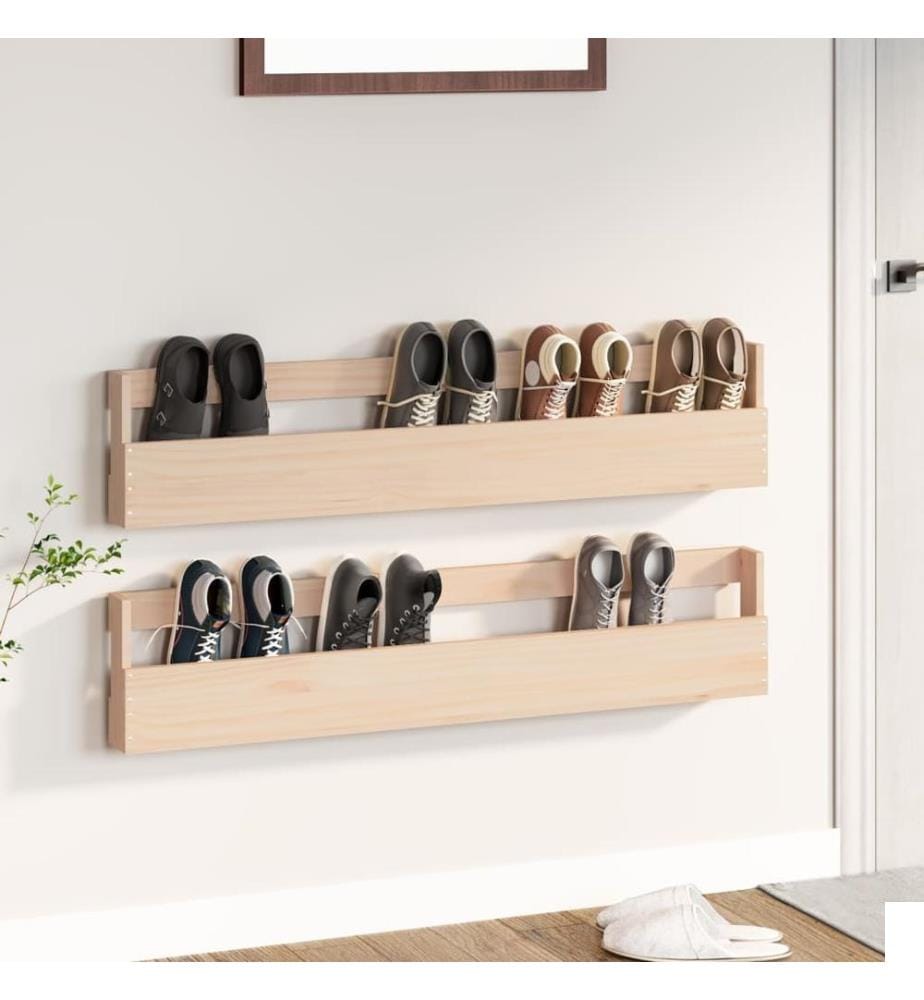 Étagères à chaussures murales 2 pcs 110x9x23 cm Pin massif