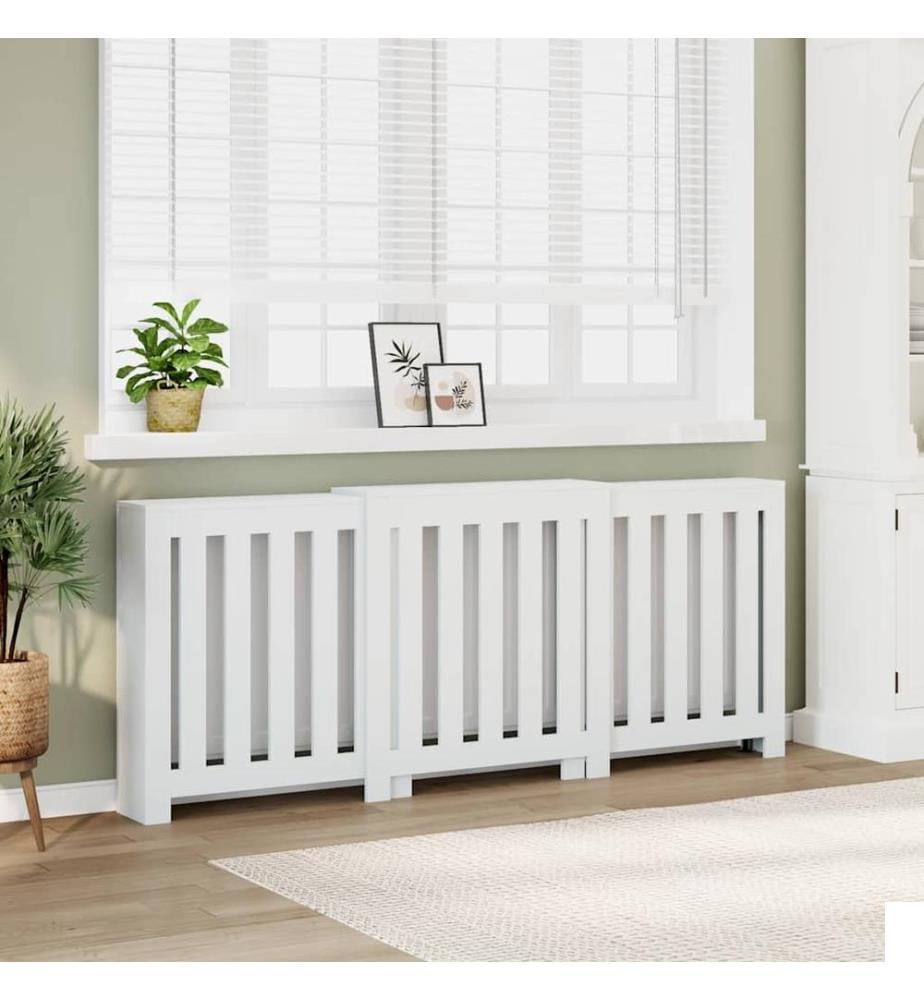 Cache-radiateur blanc 205x21,5x83,5 cm bois d'ingénierie