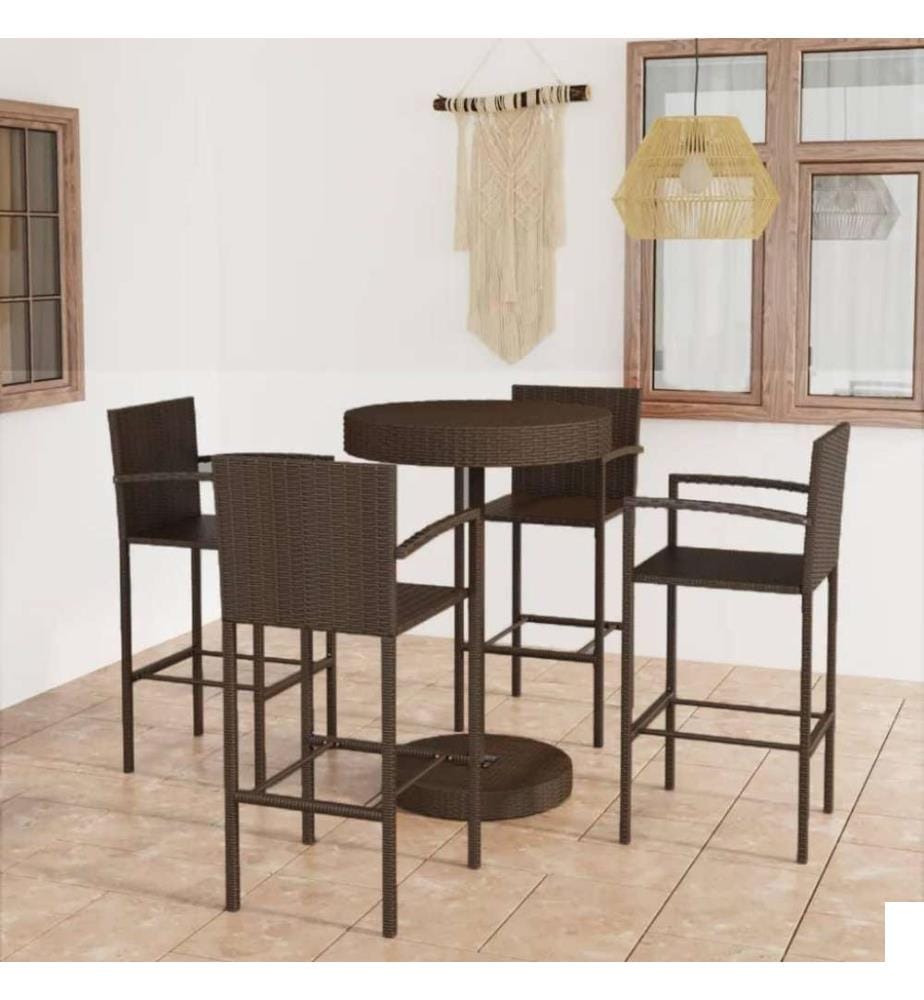 Ensemble de bar de jardin 5 pcs Résine tressée Marron