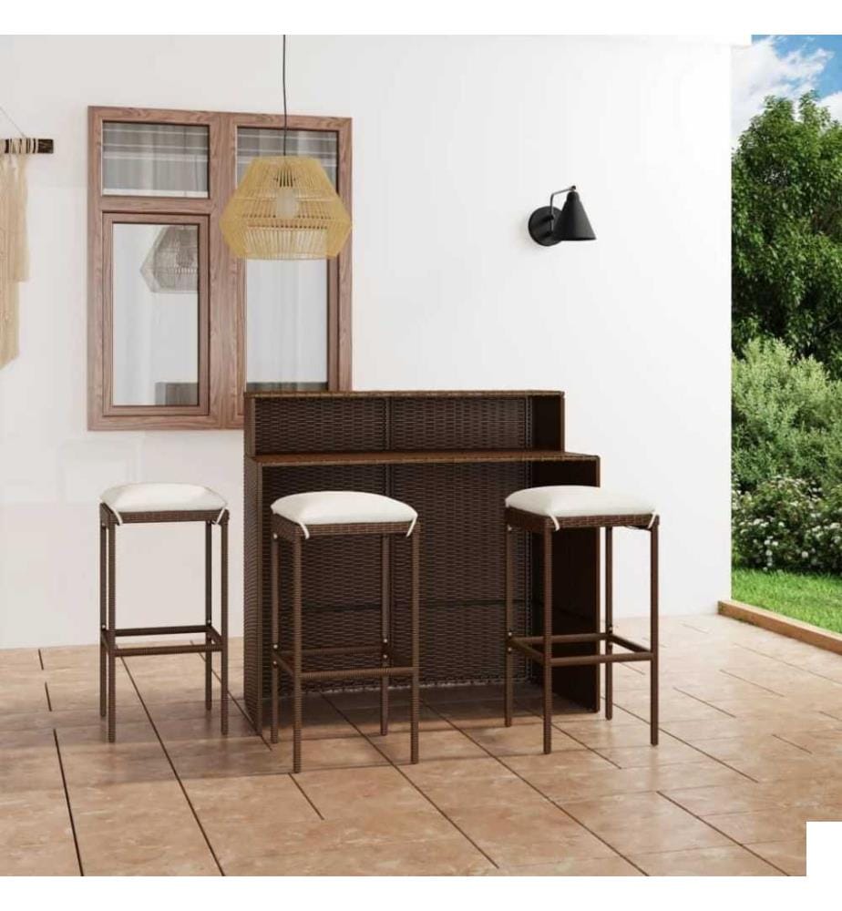 Ensemble de bar de jardin avec coussins 4 pcs Marron