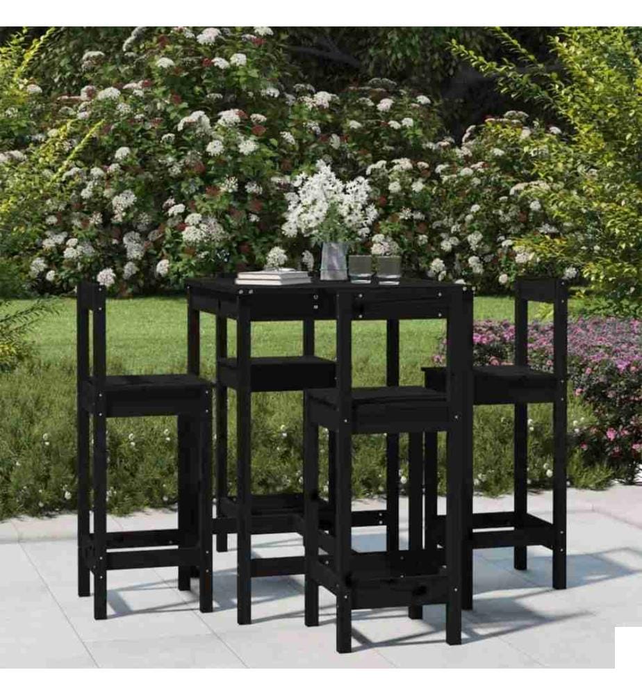 Ensemble de bar de jardin 5 pcs noir bois de pin massif