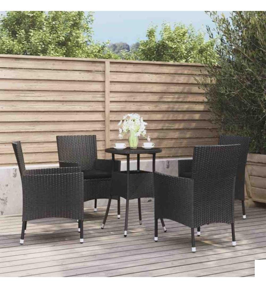 Ensemble de bistro de jardin 5 pcs coussins noir poly rotin