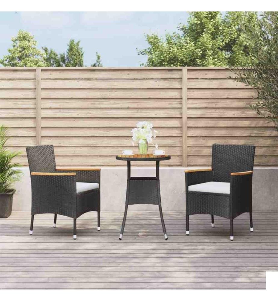 Ensemble de bistro de jardin 3 pcs coussins noir poly rotin