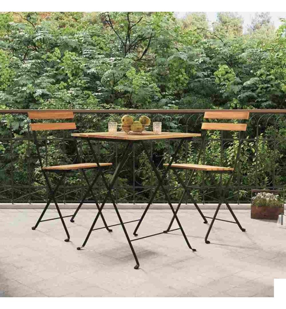 Ensemble de bistro pliable 3 pcs Bois de teck massif et acier