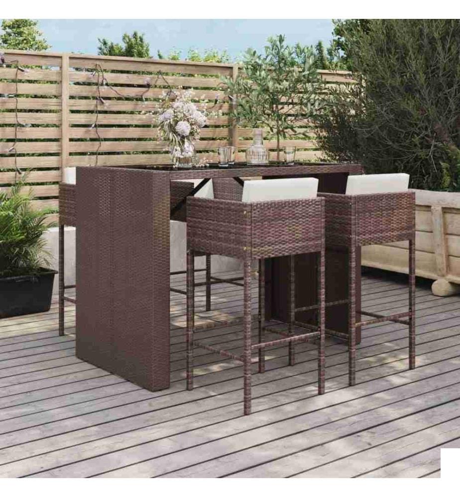 Ensemble de bar de jardin avec coussins 5 pcs marron poly rotin