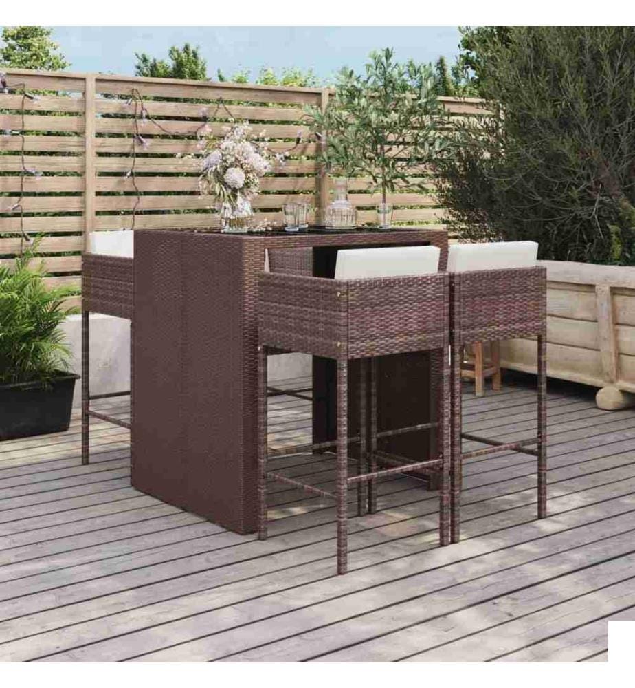 Ensemble de bar de jardin avec coussins 5 pcs marron poly rotin