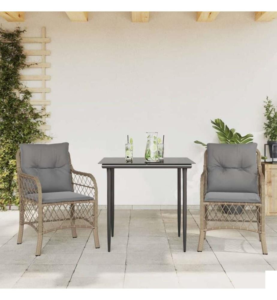 Ensemble de bistro 3 pcs coussins mélange beige résine tressée
