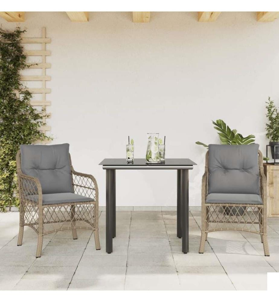 Ensemble de bistro 3 pcs coussins mélange beige résine tressée