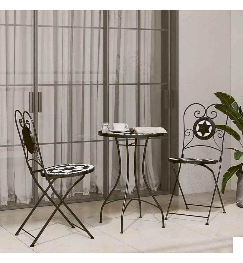 Ensemble de bistro mosaïque noir et blanc fer et céramique