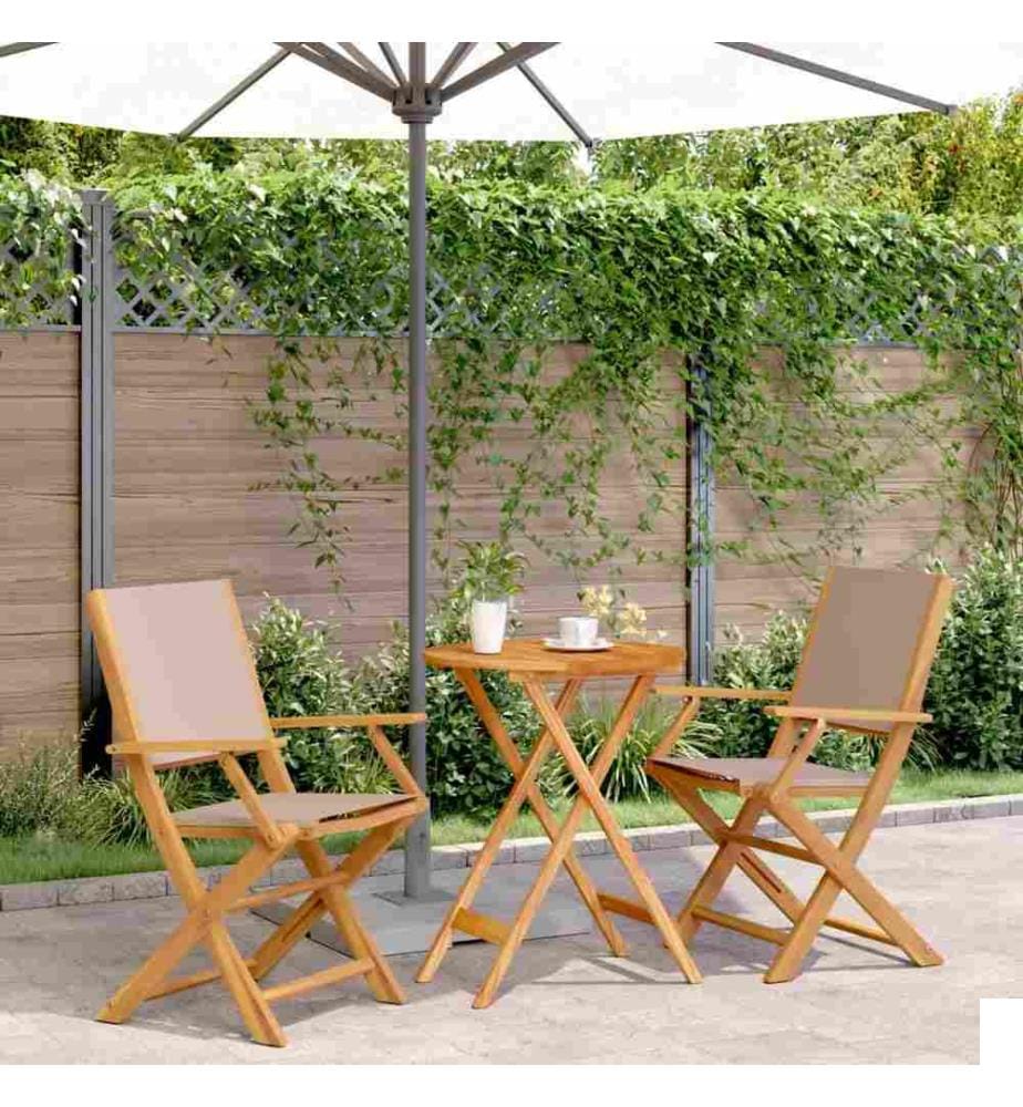 Ensemble de bistro 3 pcs taupe tissu et bois massif