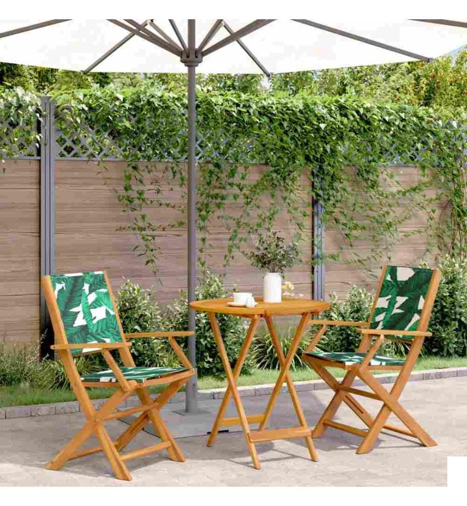 Ensemble de bistro 3 pcs motif de feuilles tissu et bois massif