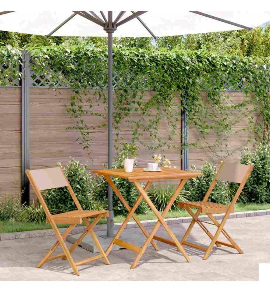 Ensemble de bistro 3 pcs taupe tissu et bois massif