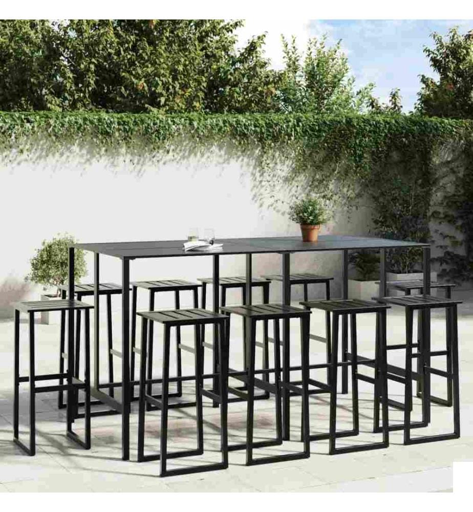 Ensemble de bar de jardin 11 pcs noir acier enduit de poudre