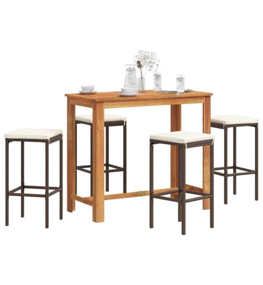 Ensemble de bar de jardin 5 pcs marron bois massif acacia rotin