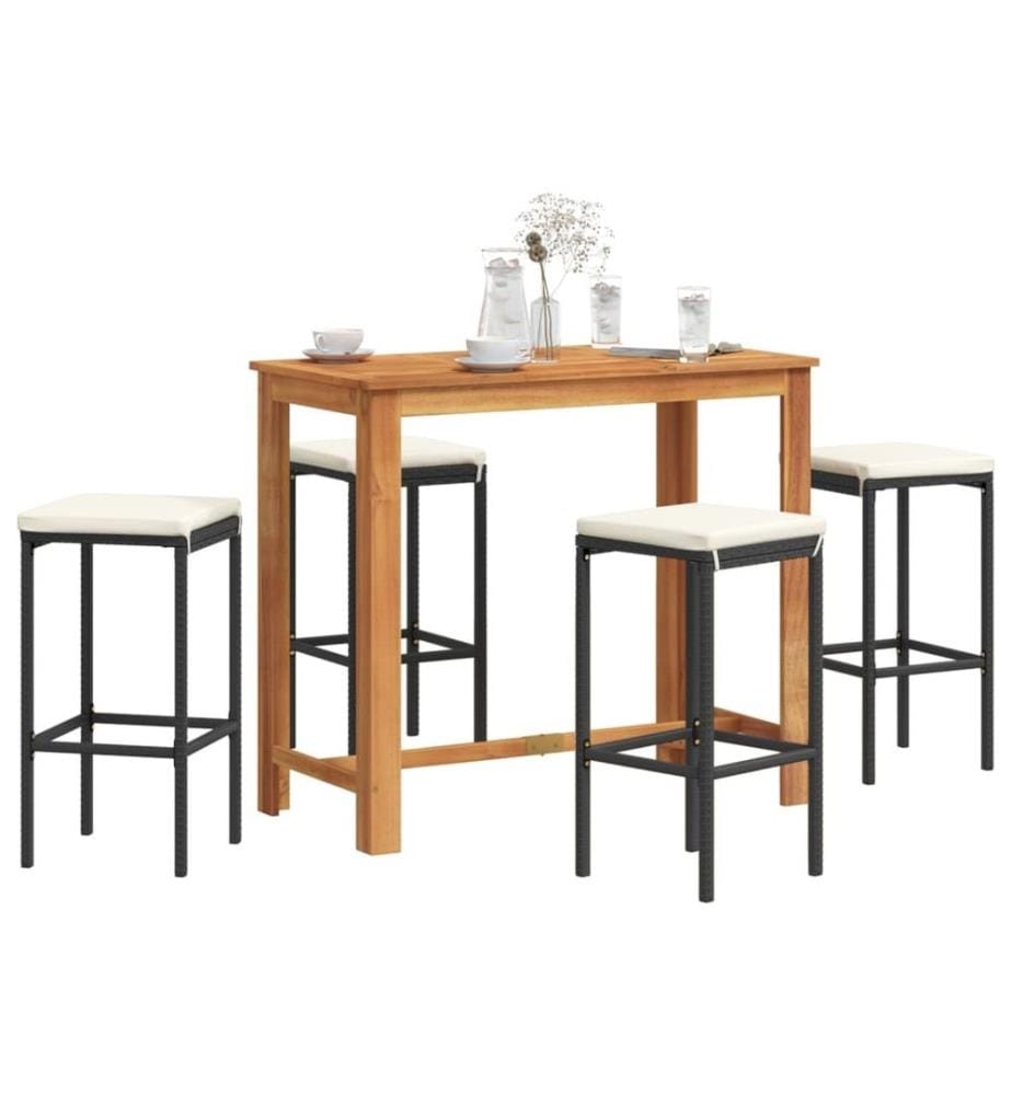 Ensemble de bar de jardin 5 pcs noir bois massif acacia rotin