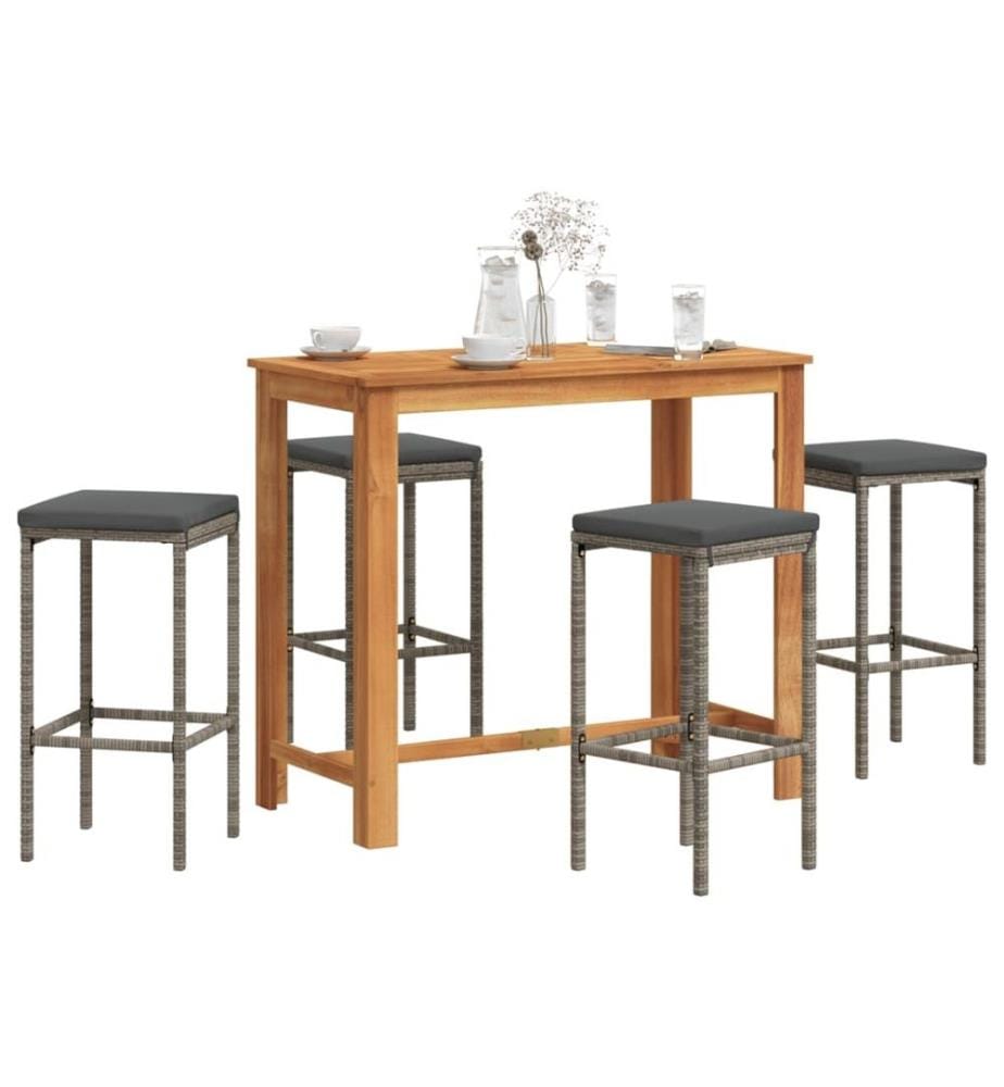 Ensemble de bar de jardin 5 pcs gris bois massif acacia rotin