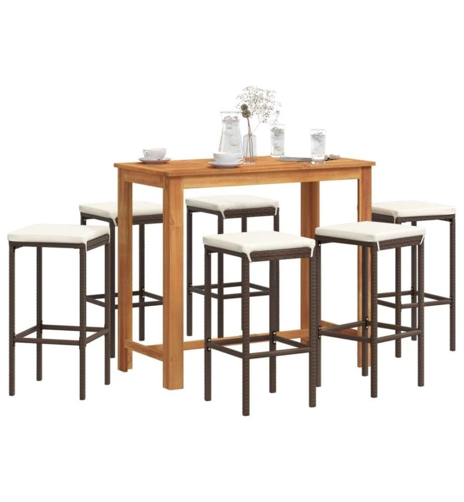 Ensemble de bar de jardin 7 pcs marron bois massif acacia rotin