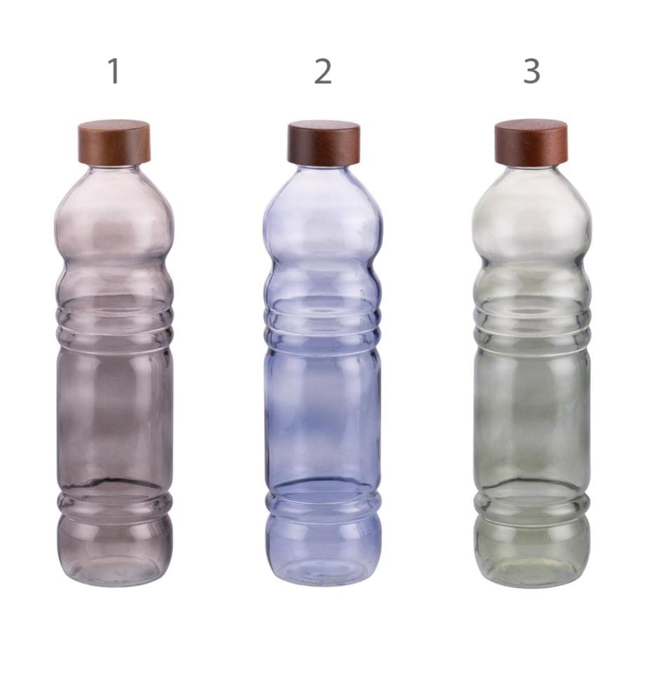 Lot de 3 Bouteille Soda Lime Avec Couvercle En Acacia - Fumée