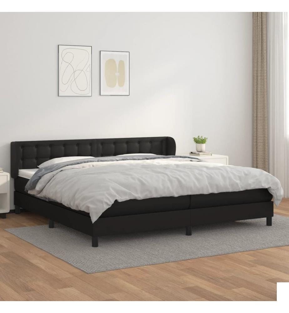 Sommier à lattes de lit avec matelas Noir 200x200 cm Similicuir