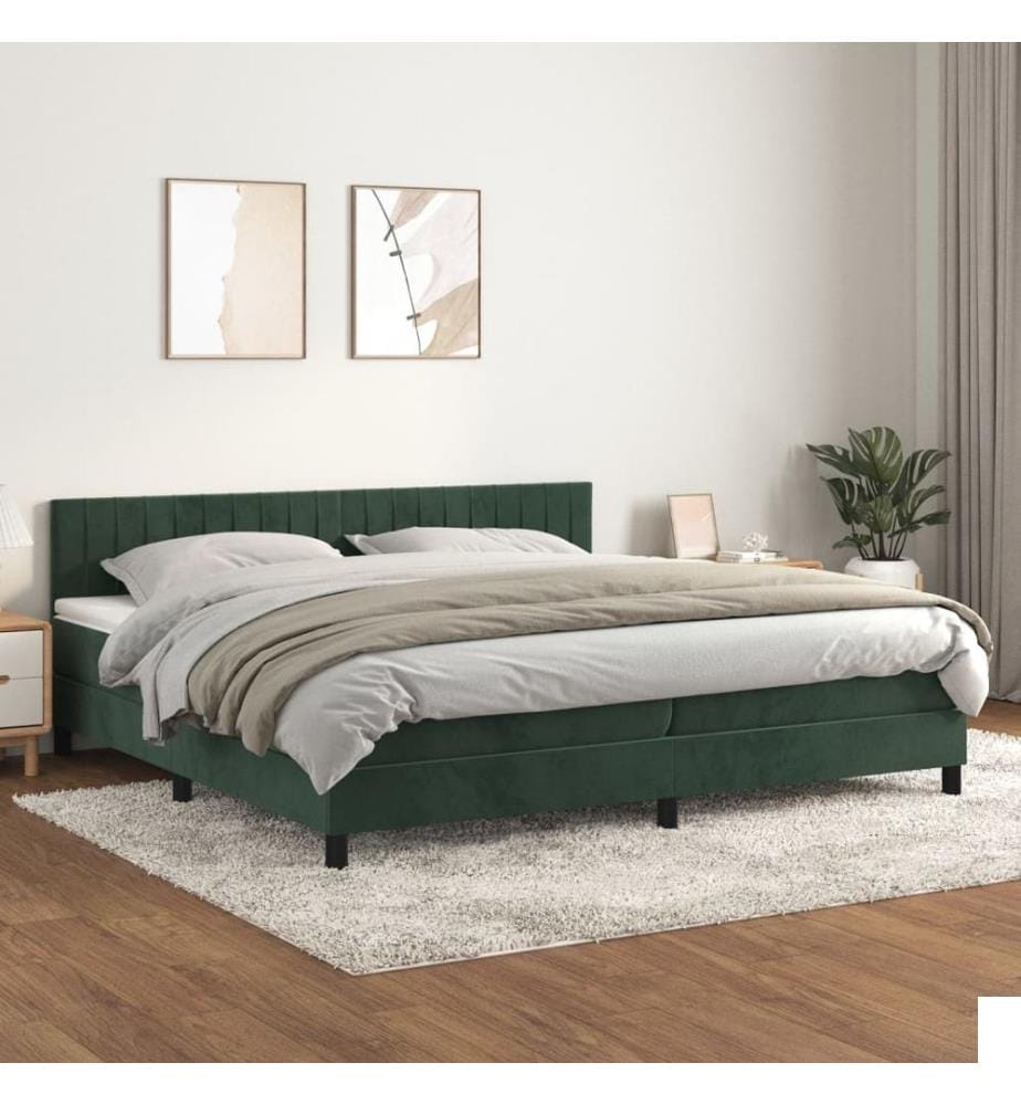 Sommier à lattes de lit et matelas Vert foncé 200x200cm Velours