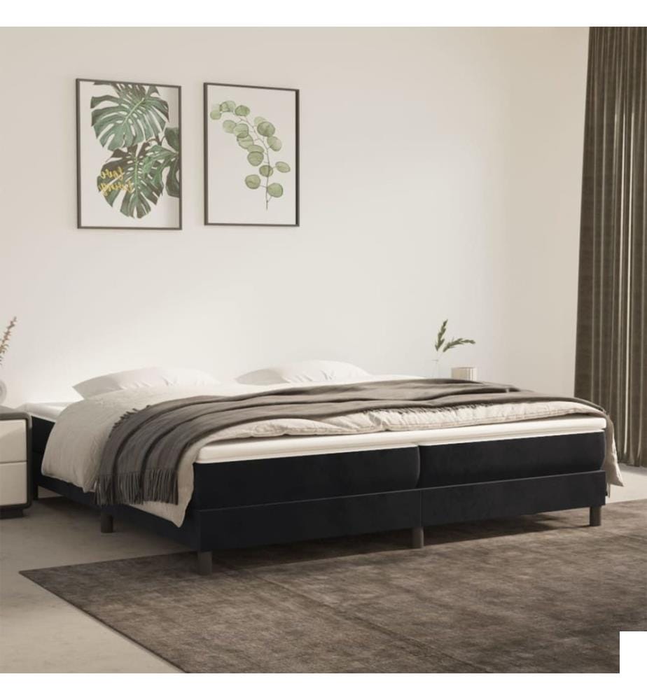Sommier à lattes de lit et matelas Noir 200x200 cm Velours