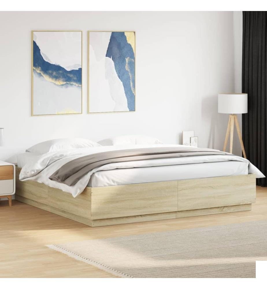 Cadre de lit avec LED sans matelas chêne sonoma 200x200 cm